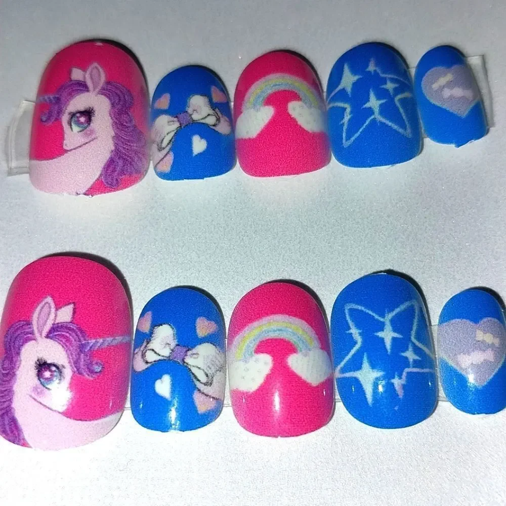 Kids Rainbows and unicorns 10pc  press on nails for girls and teens